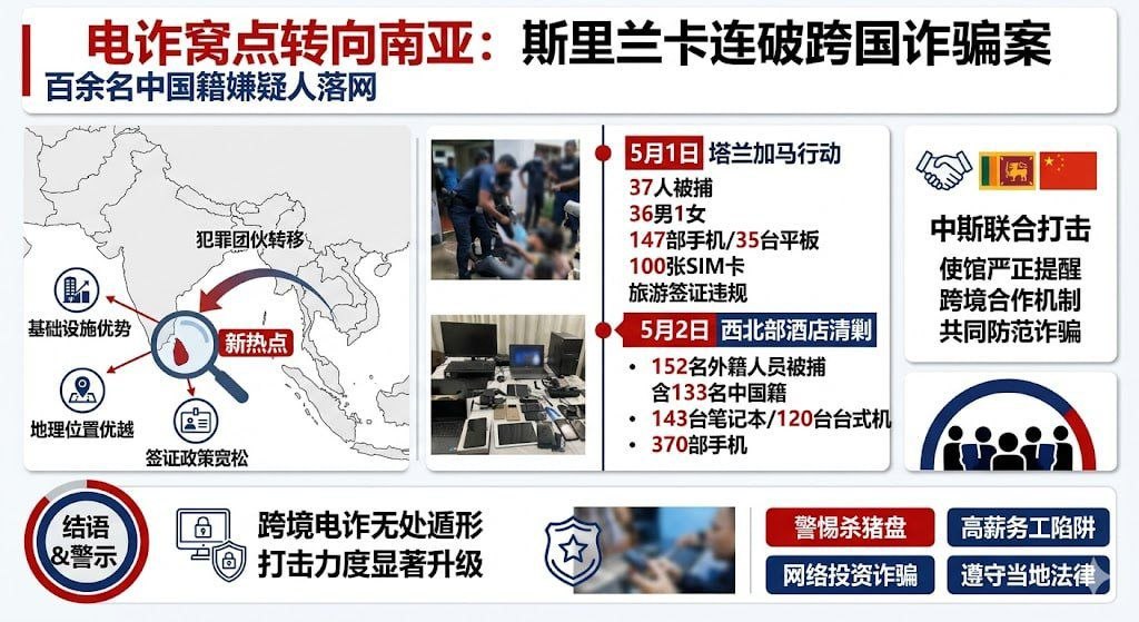 斯里兰卡 电诈窝点转向南亚 斯里兰卡连破跨国诈骗案,百余名中国籍嫌疑人落网