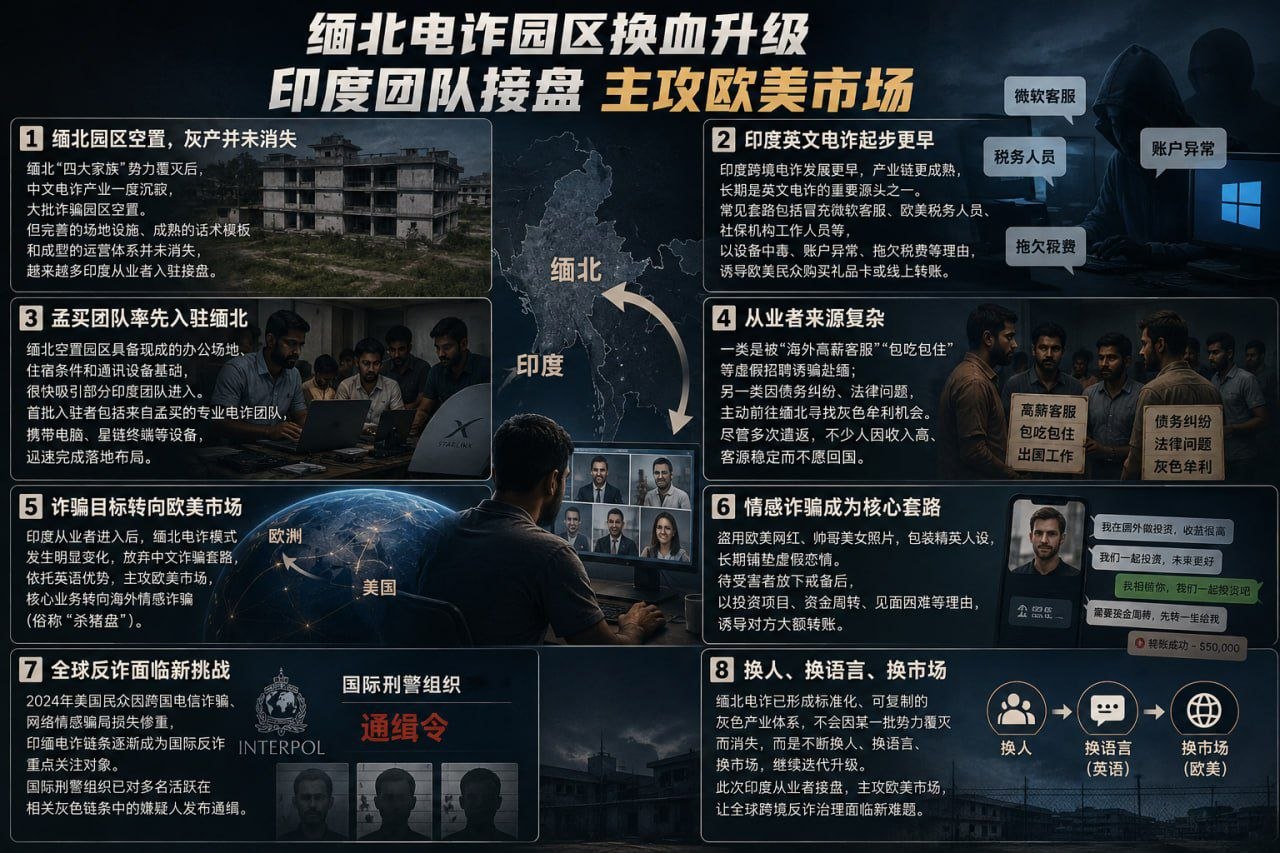 缅甸 缅北电诈园区换血升级，印度团队接盘主攻欧美市场